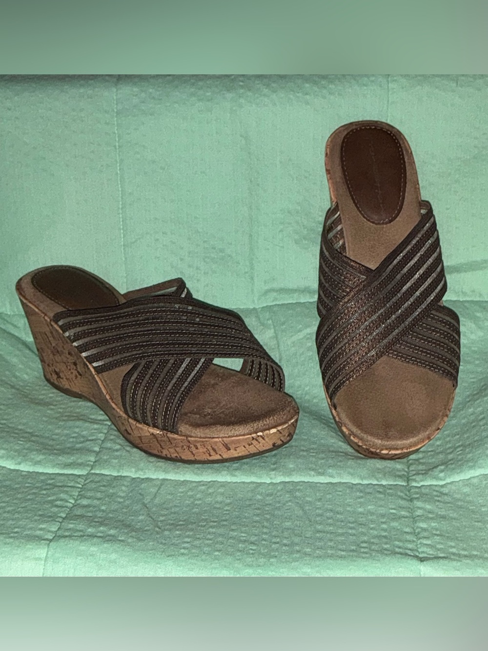 Women's Brown Cork Wedge Slip-On Sandals - Size 7 1/2